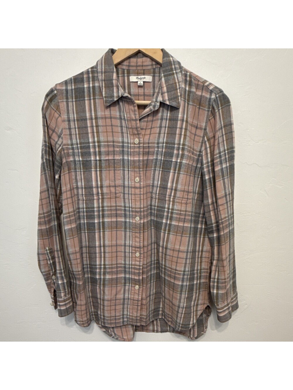 Madewell 1937 Women’s S Pink Gray Plaid Flannel Collared Long Sleeve Button-Up